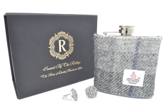 Grey Harris Tweed Hip Flask