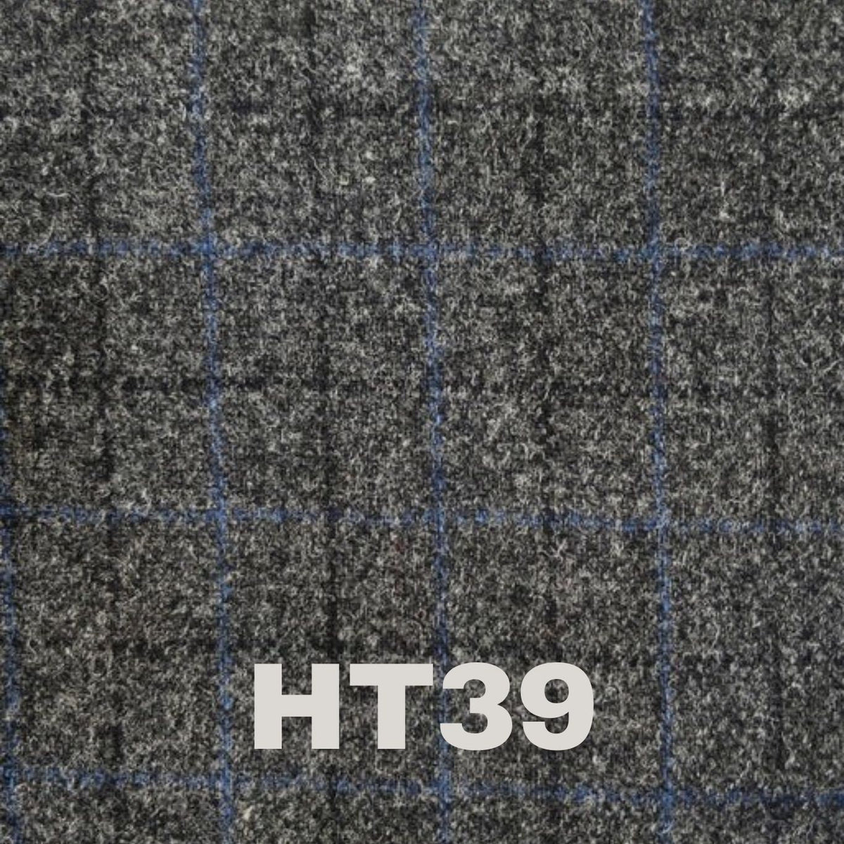 Charcoal Grey Harris Tweed with Black and Blue square pattern