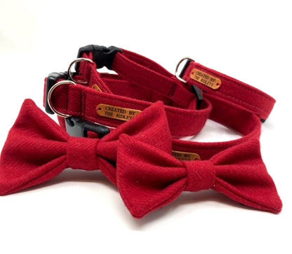 Tweed Dog Bow Tie - Plain Red