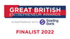 Great British Entrepreneur Awards logo featuring 'Finalist 2022' and partnership with Starling Bank, highlighting the achievement of founder Tracy in the blog post titled 'Speechless!!!'.