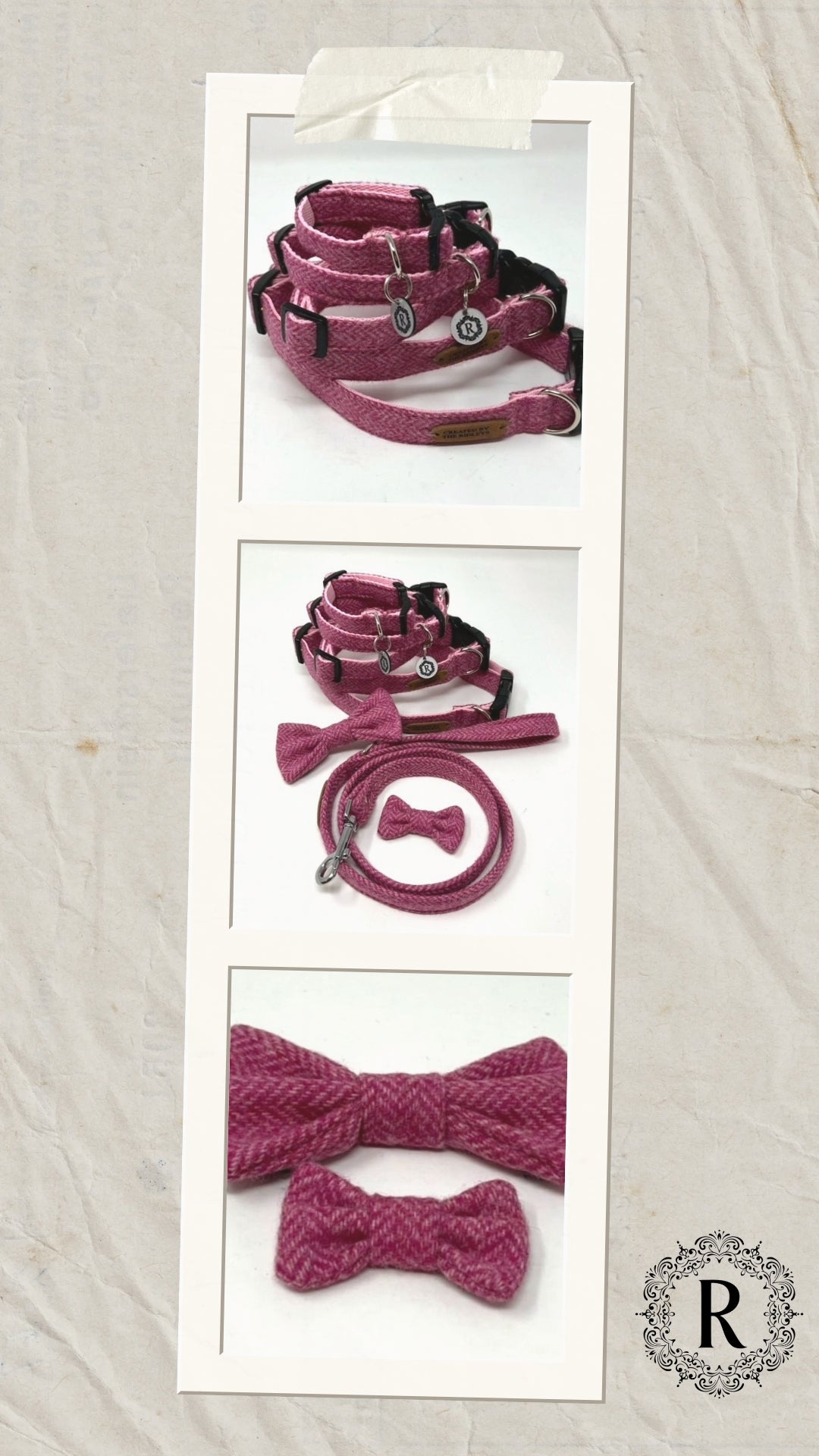 Dog Collar with matching Lead and Bow Tie - Various Tweeds