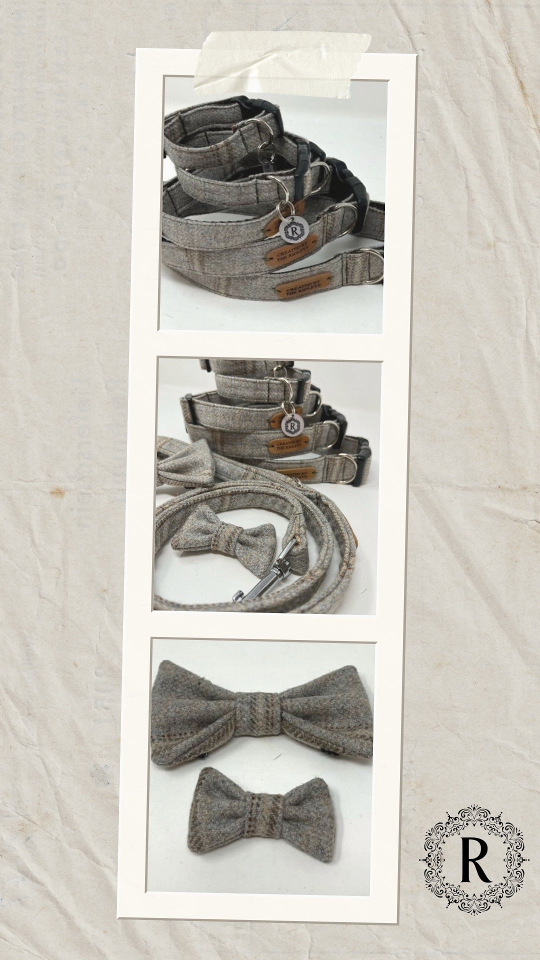 Dog Collar with matching Lead and Bow Tie - Various Tweeds