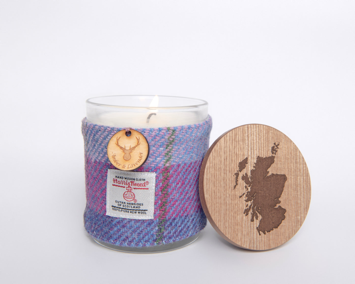 Amber & Lavender Soy Candle with Harris Tweed Sleeve