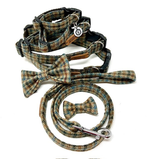 Dog Collar with matching Lead and Bow Tie - Various Tweeds