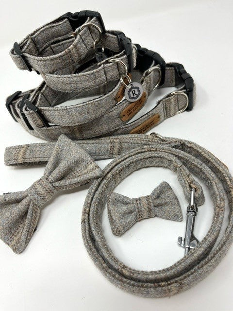 Dog Collar with matching Lead and Bow Tie - Various Tweeds