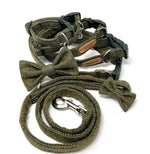 Green dog collar and leash set on a white background