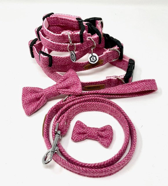 Dog Lead - Pink Herringbone Tweed
