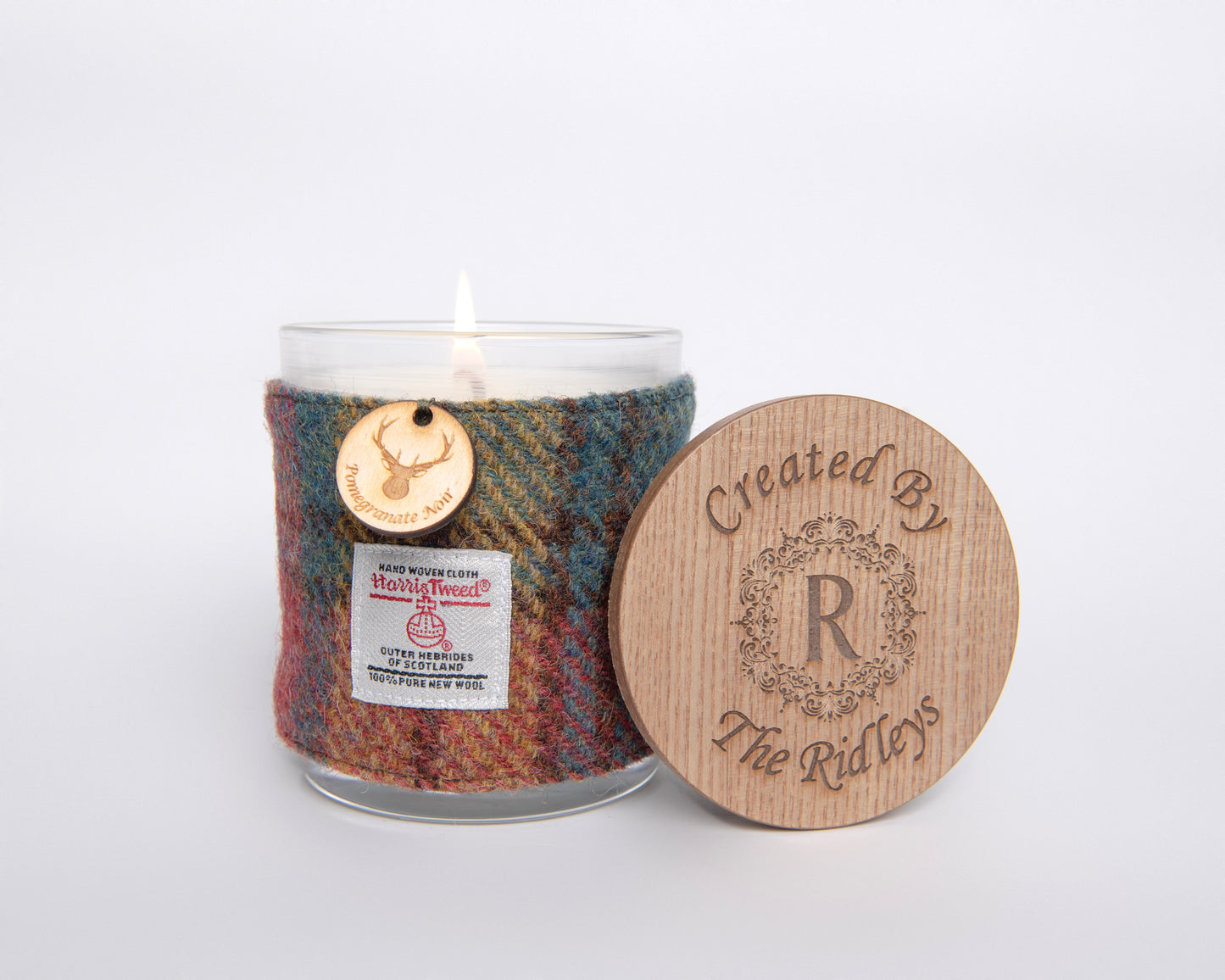 Pomegranate Noir Soy Candle with Harris Tweed Sleeve