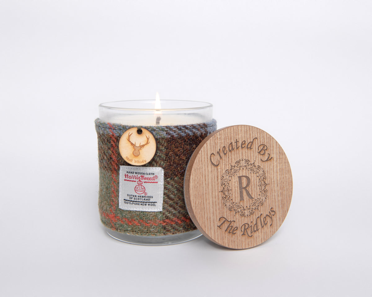 Malt Whisky Scented Soy Candle with Harris Tweed Sleeve