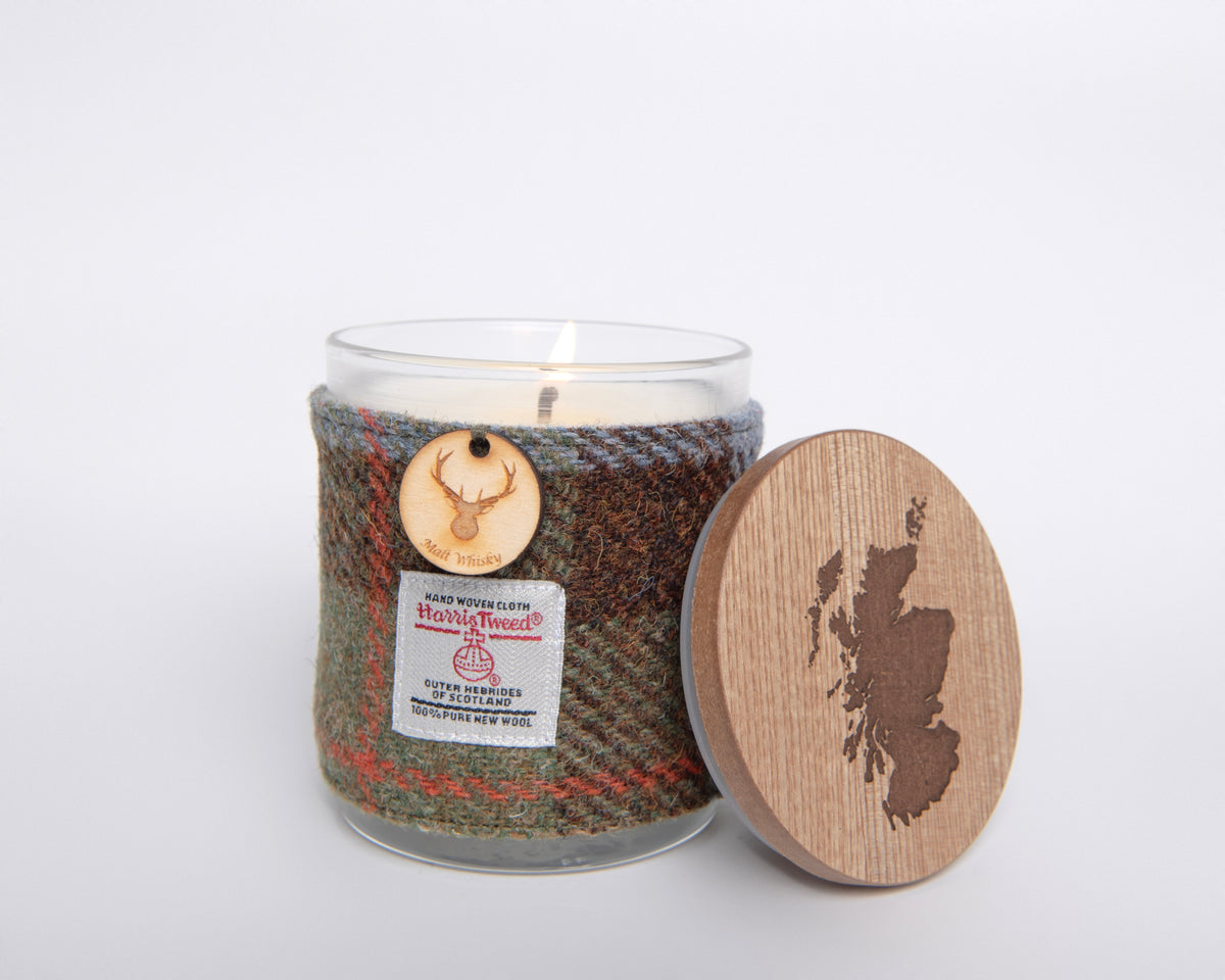 Malt Whisky Scented Soy Candle with Harris Tweed Sleeve