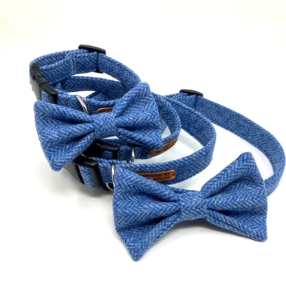 Tweed Dog Collar - Blue Herringbone