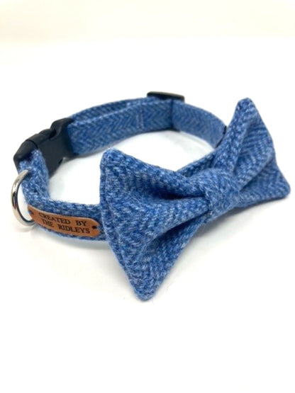 Tweed Dog Bow Tie - Blue Herringbone