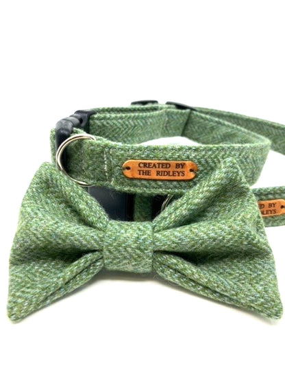 Tweed DogBow Tie- Green Herringbone
