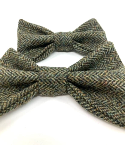 Tweed Dog Bow Tie - Moss Green Herringbone