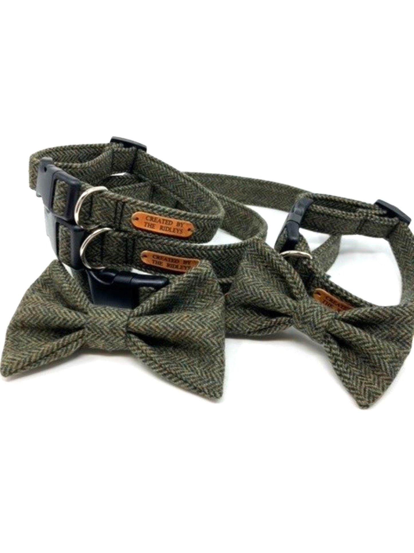 Tweed Dog Bow Tie - Moss Green Herringbone