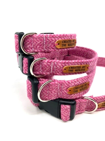 Tweed Dog Bow Tie - Pink Herringbone