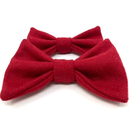 Tweed Dog Bow Tie - Plain Red