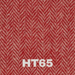 swatch of harris tweed with red and peach herringbone design