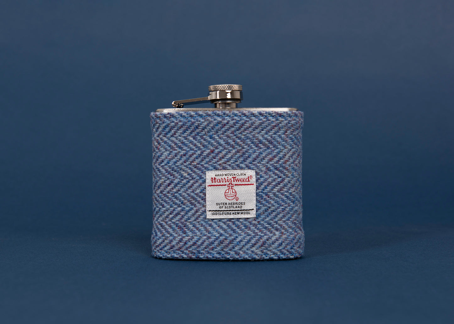 Harris Tweed Hip Flask - Blue Herringbone