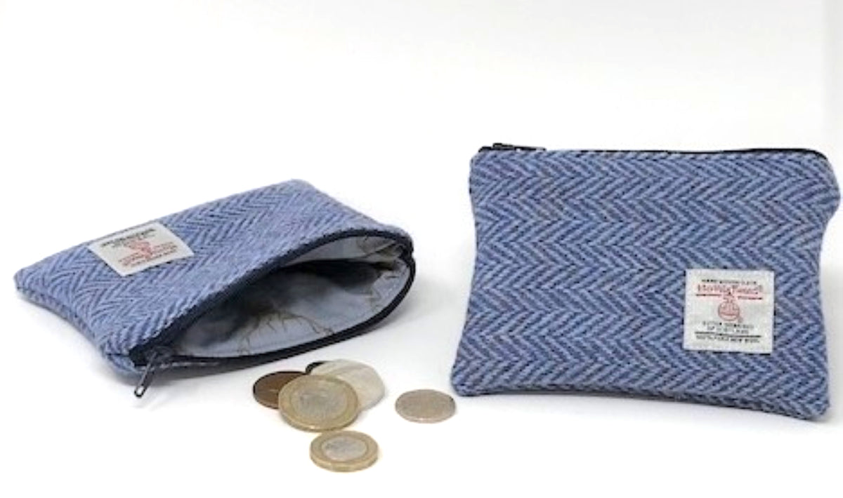 Harris Tweed Coin Purse Blue Herringbone