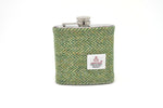 Harris Tweed Hip Flask Green and white Herringbone HT11 on its own