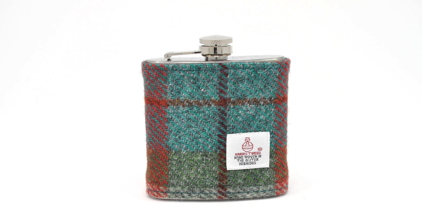 Harris Tweed Hip Flask Orange and Green HT13 on its own