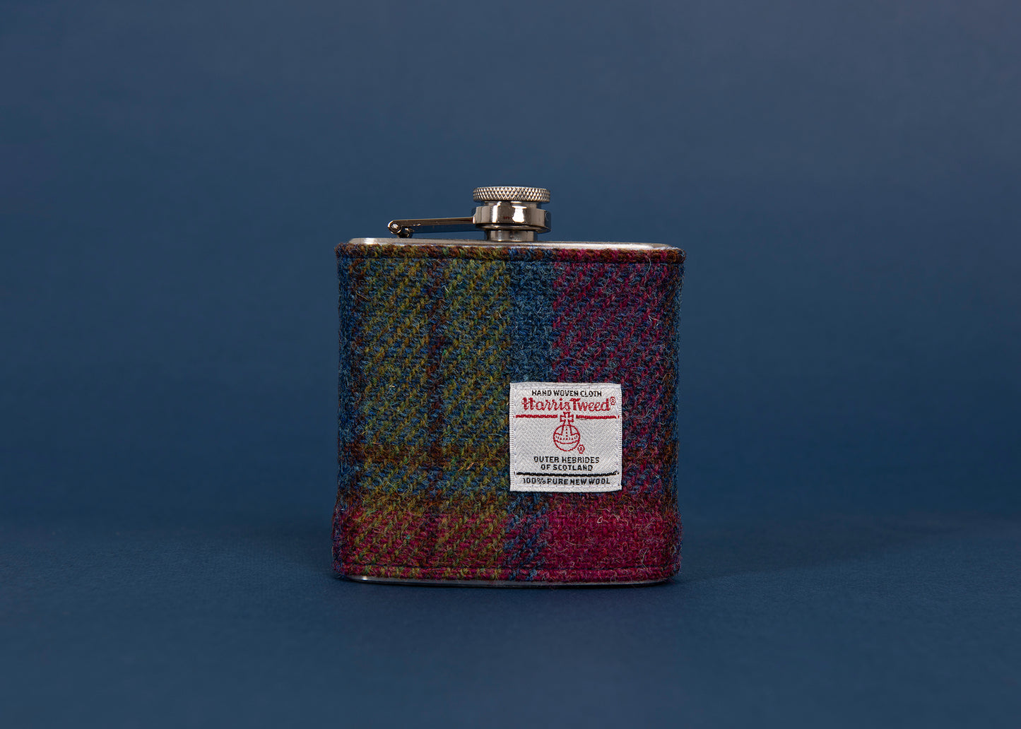 Harris Tweed Hip Flask - Blue Pink Yellow Pattern