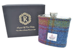 6oz Stainless Steel Hip Flask wrapped in a multicoloured Tartan Harris Tweed Sleeve