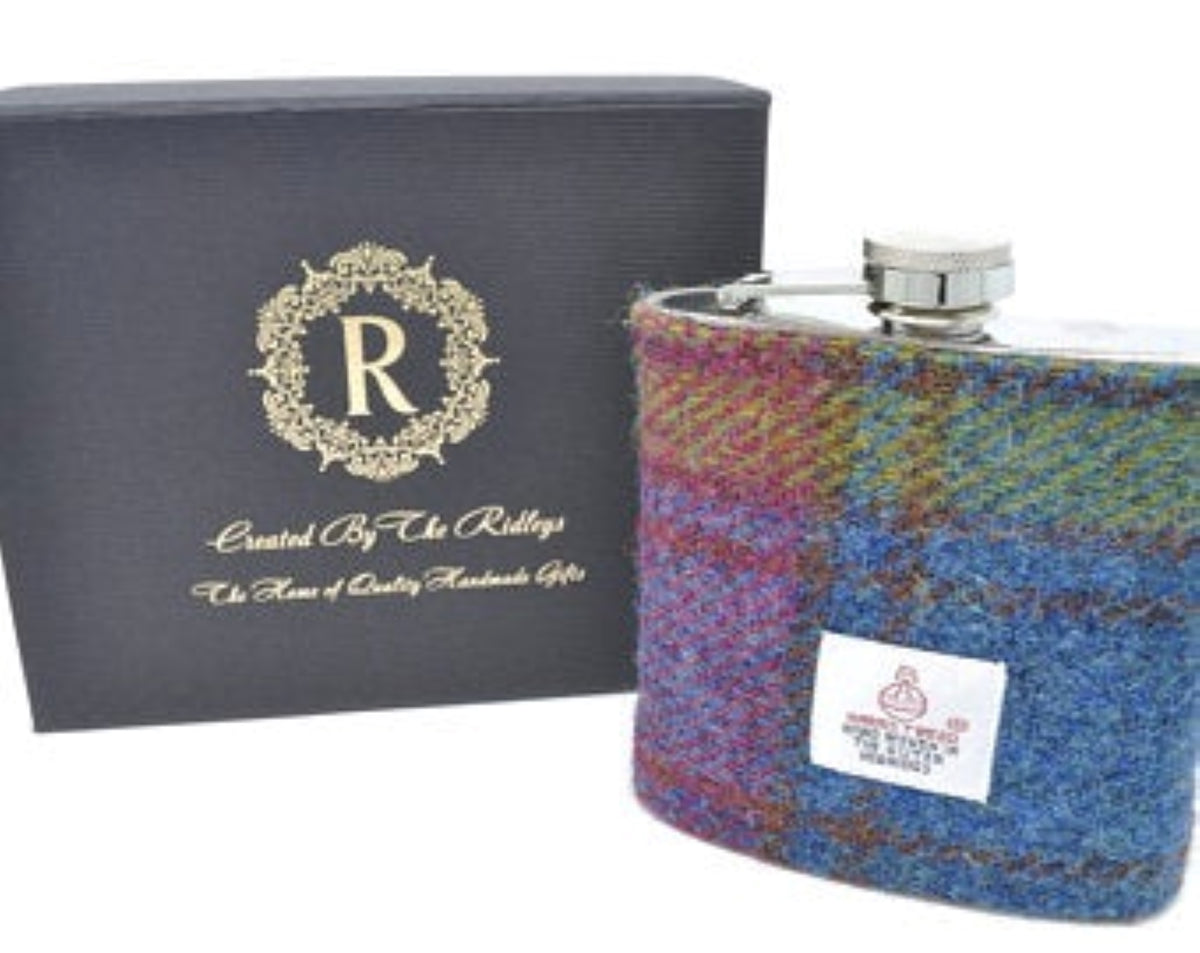 Harris Tweed Cufflink and Hip Flask Gift Set