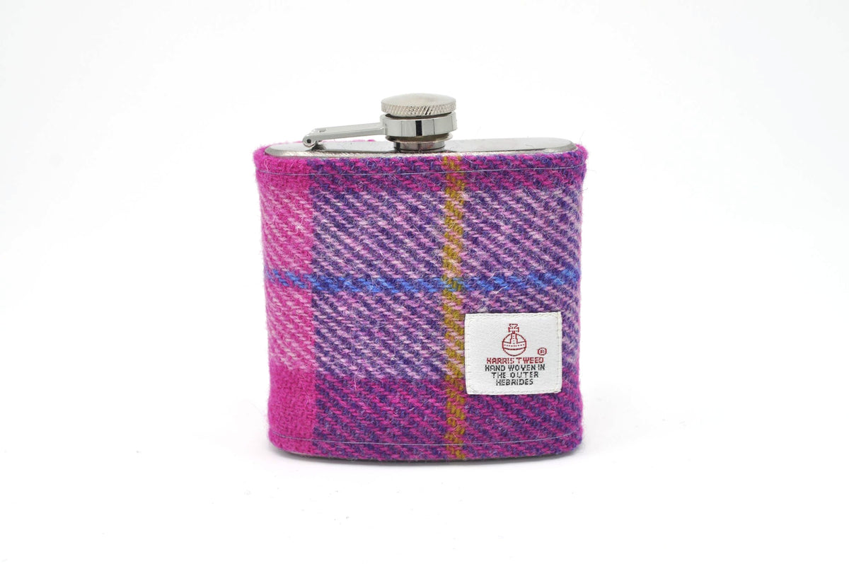 Harris Tweed Hip Flask Pink and Purple HT22 on its own