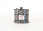 Harris Tweed Hip Flask - Dark Grey with grey and blue stripe