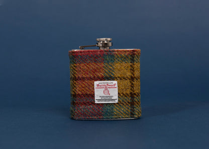 Stainless Steel Hip Flask with Harris Tweed Sleeve Autumn Colours