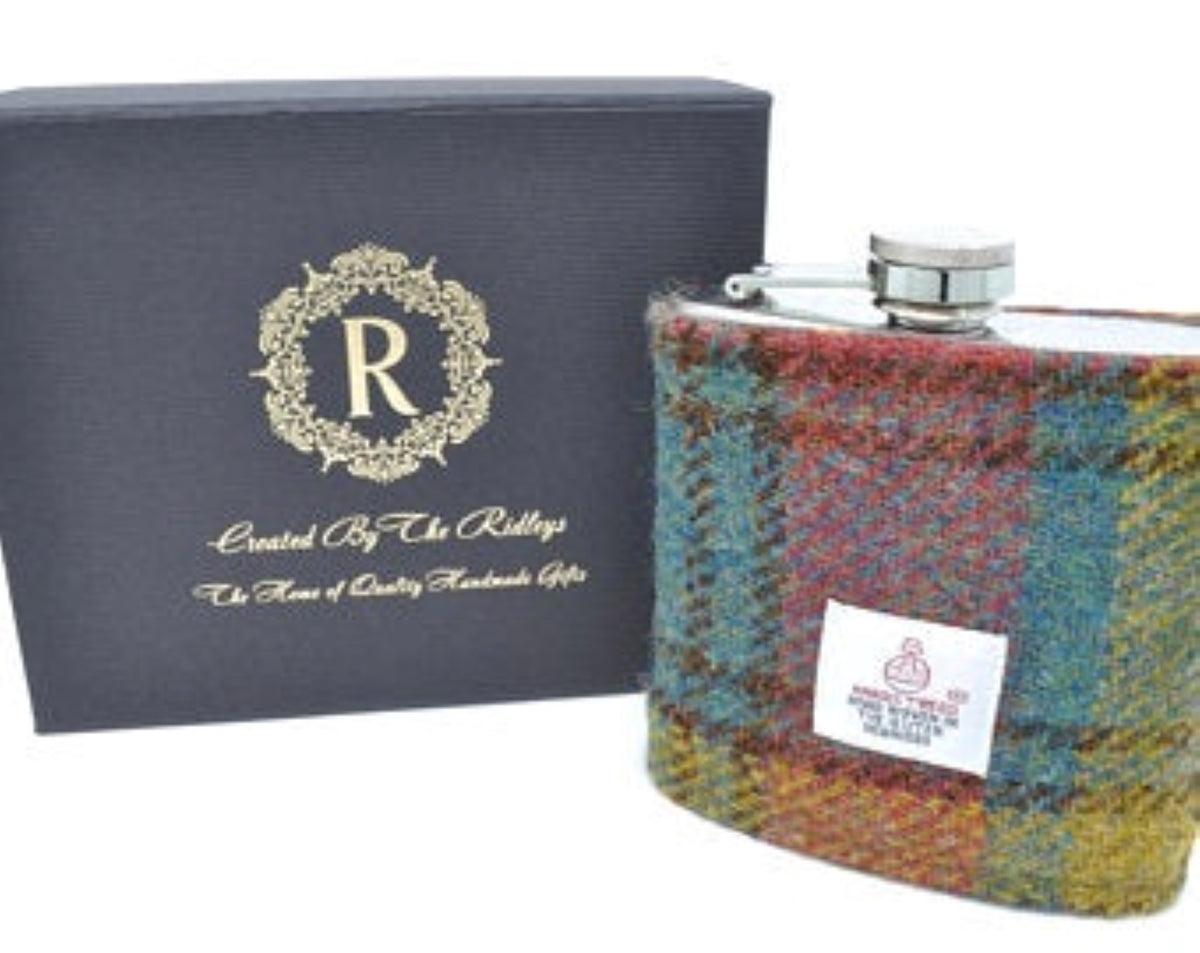 Harris Tweed Cufflink and Hip Flask Gift Set