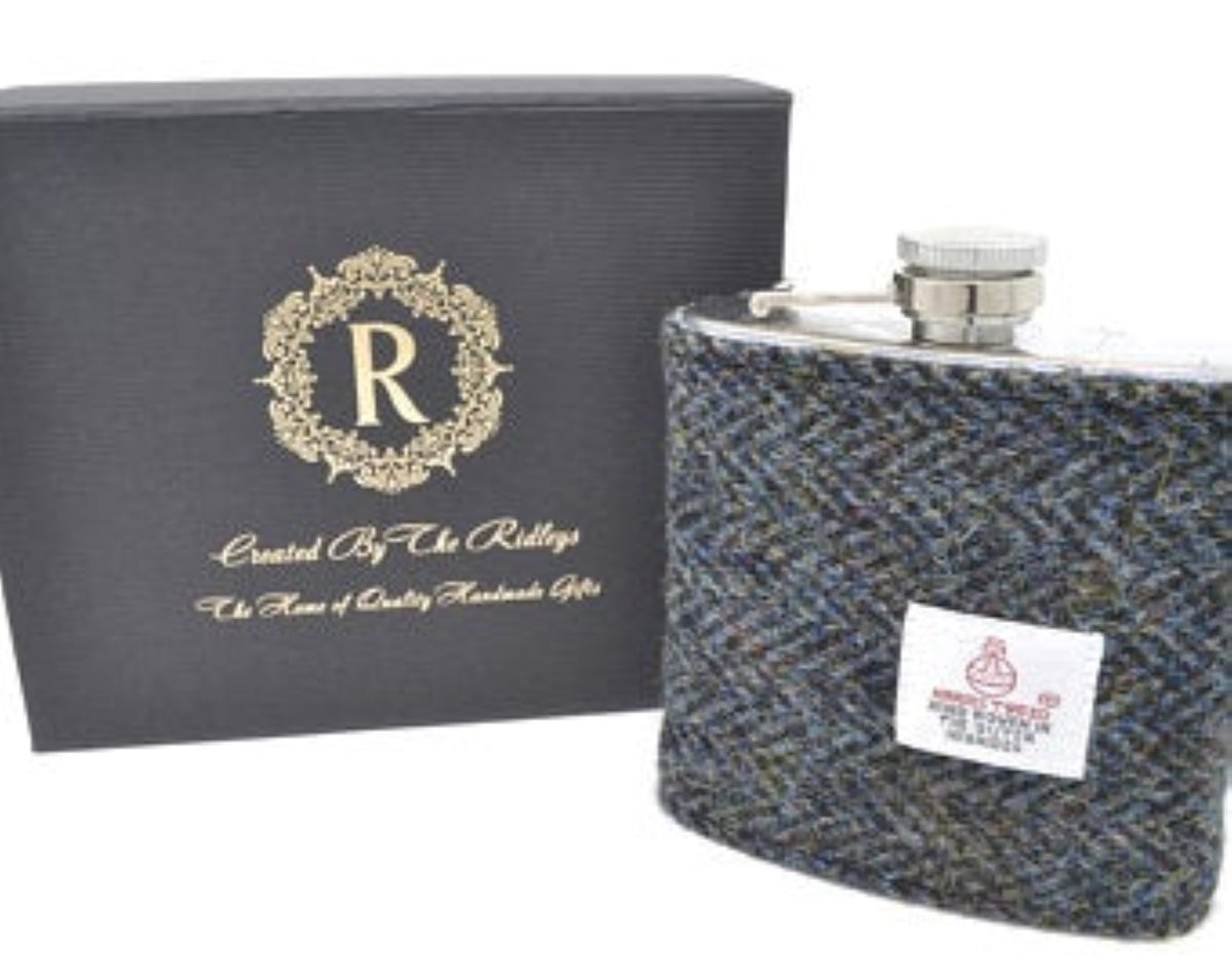 Harris Tweed Cufflink and Hip Flask Gift Set