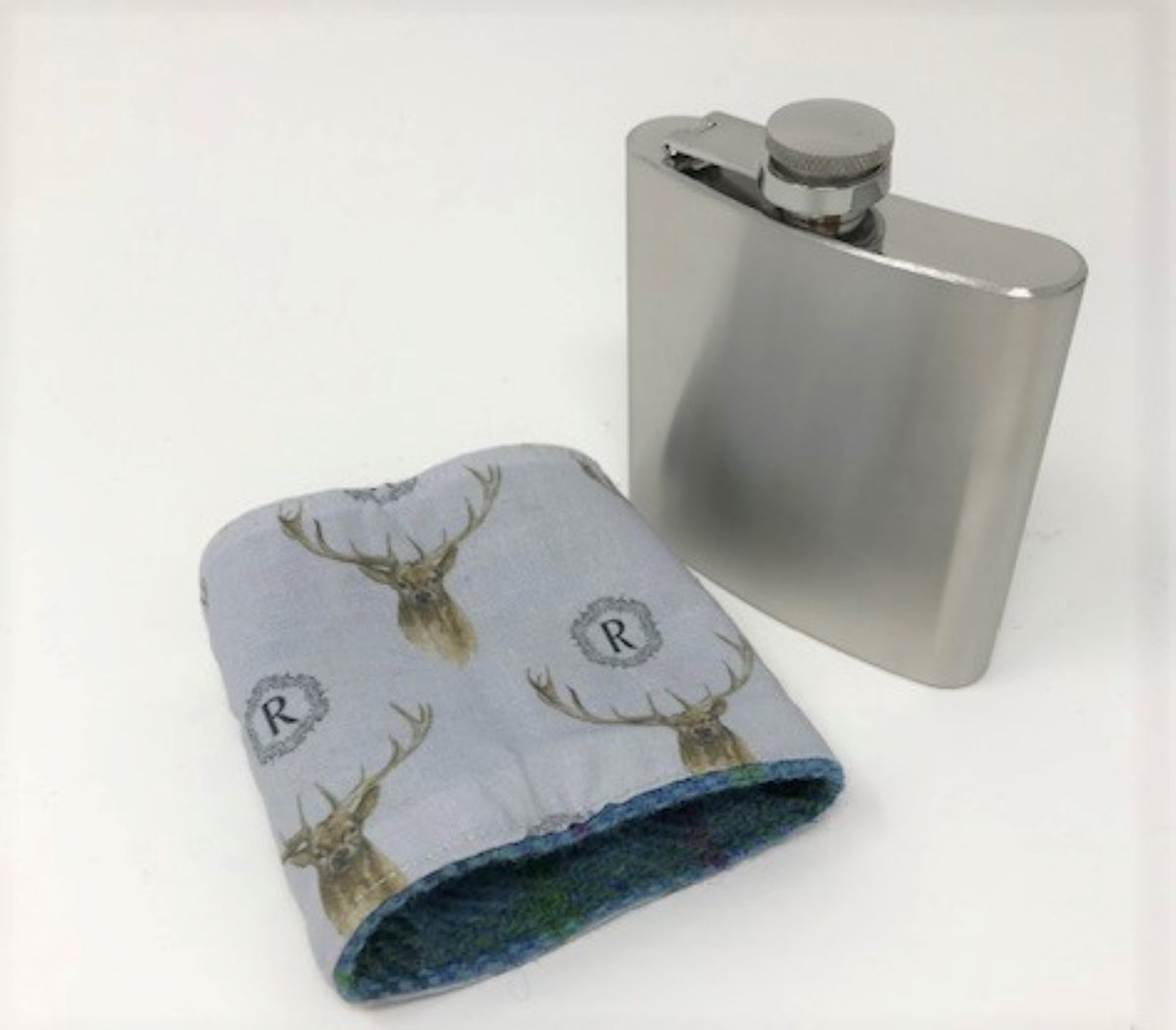 Harris Tweed Hip Flask - Green Herringbone