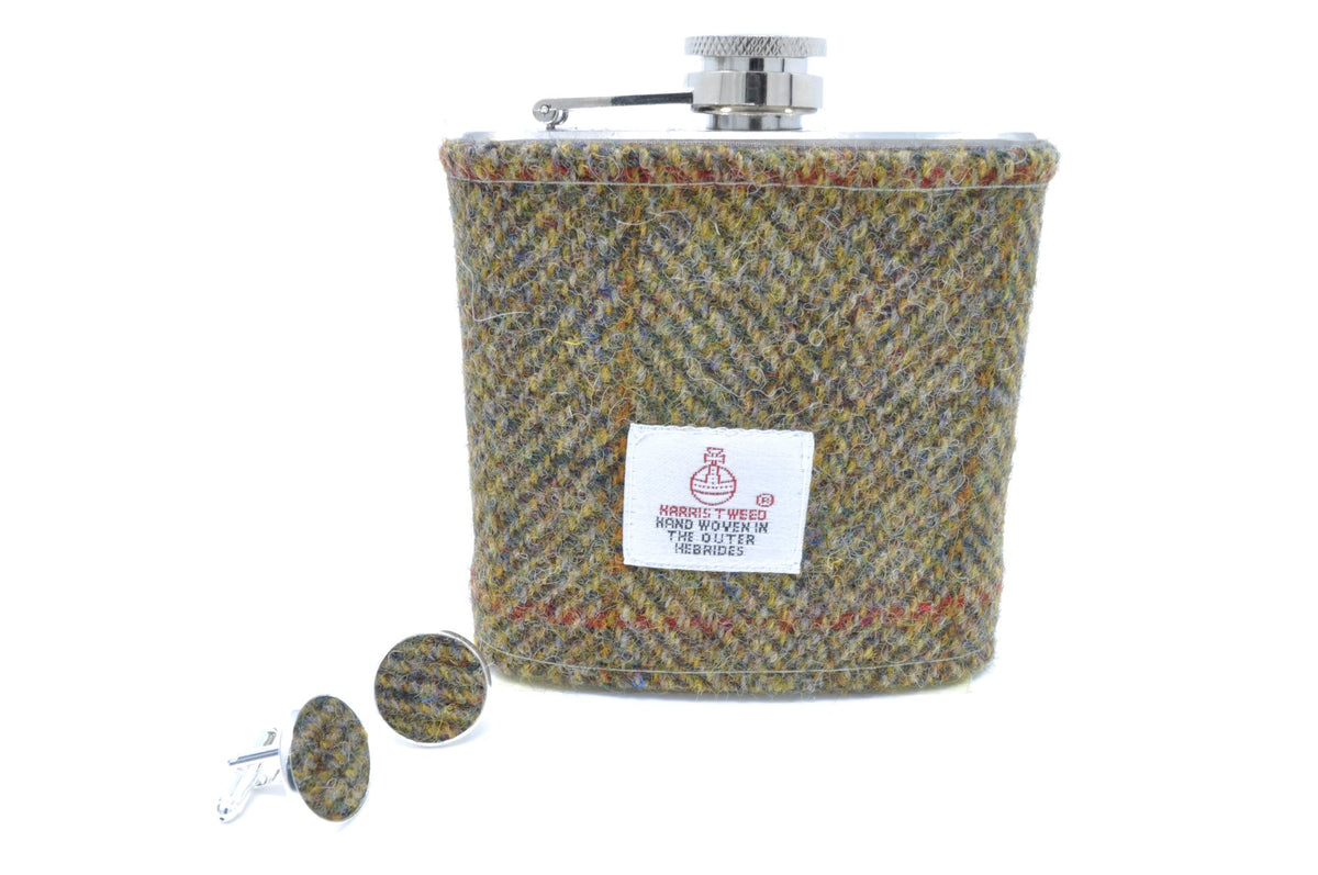 Harris Tweed Cufflink and Hip Flask Gift Set