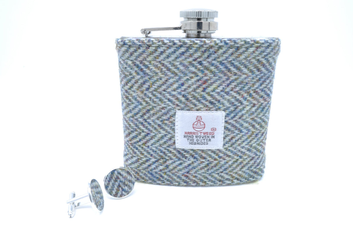 Harris Tweed Cufflink and Hip Flask Gift Set