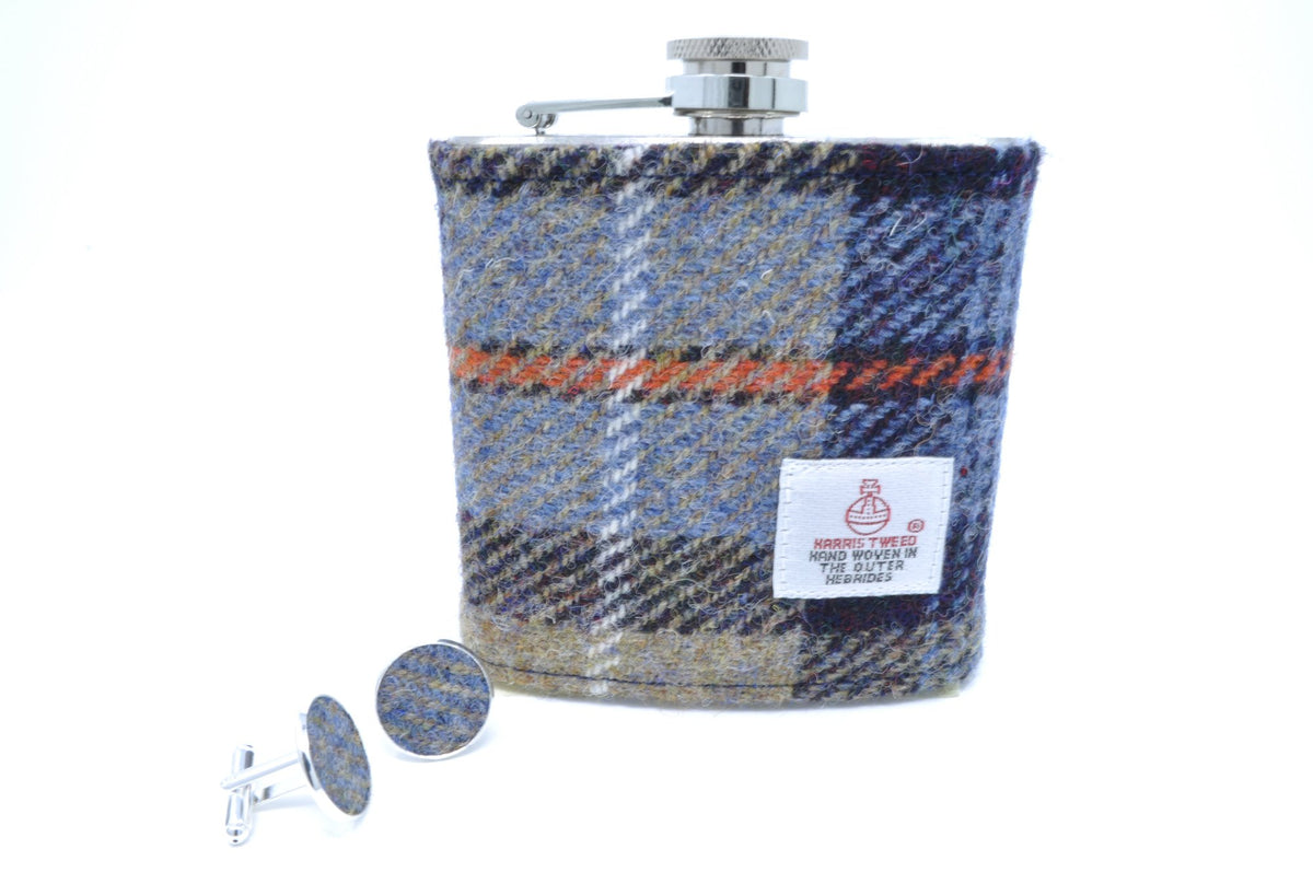 Harris Tweed Cufflink and Hip Flask Gift Set