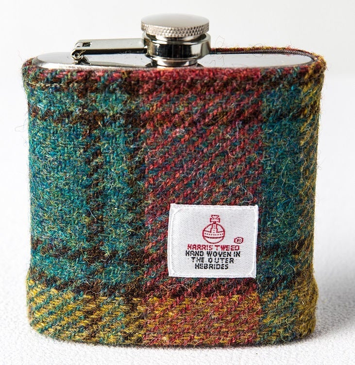 Stainless Steel Hip Flask with Harris Tweed Sleeve Autumn Colours