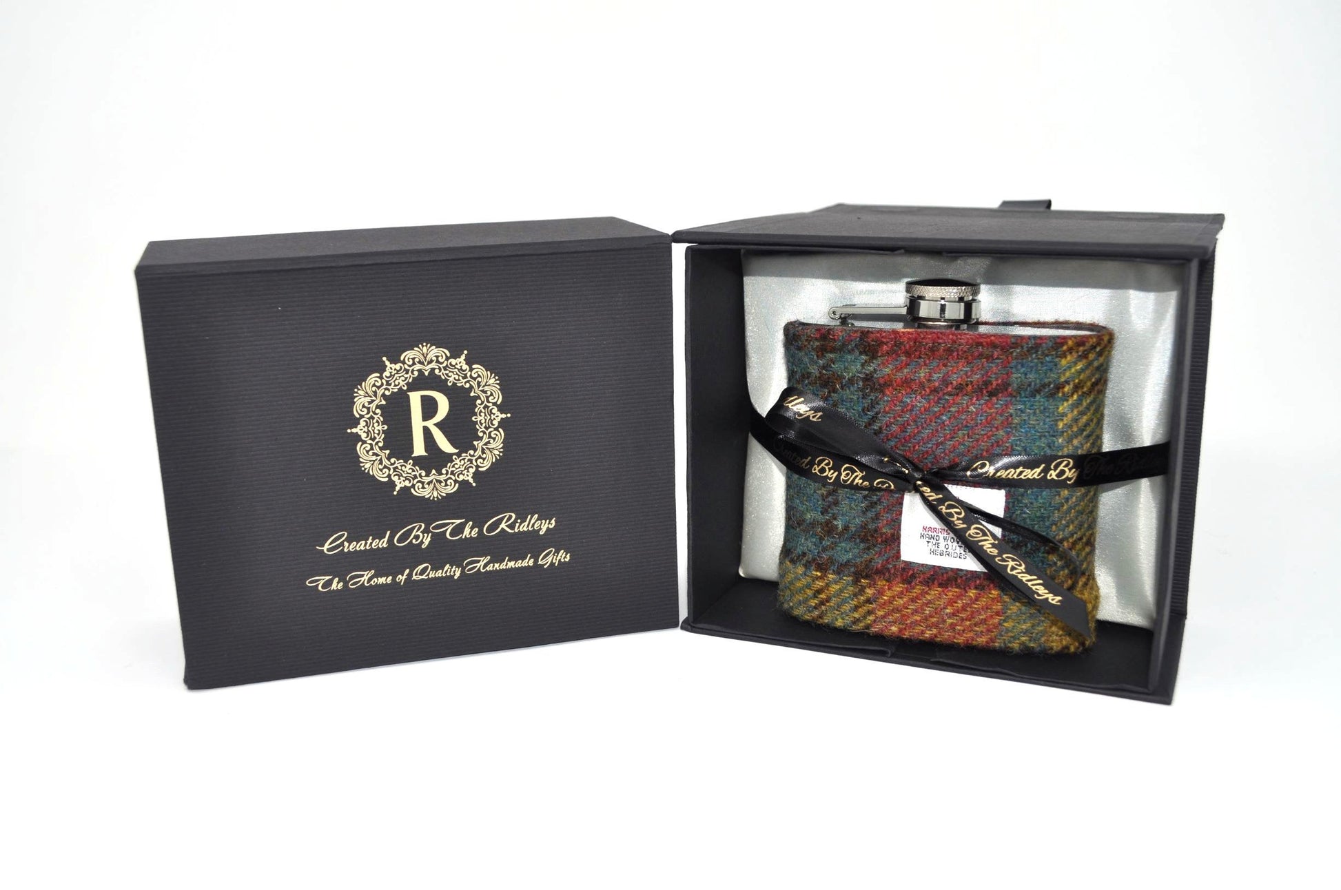 Stainless Steel Hip Flask with Harris Tweed Sleeve Autumn Colours