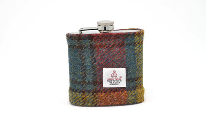 Stainless Steel Hip Flask with Harris Tweed Sleeve Autumn Colours