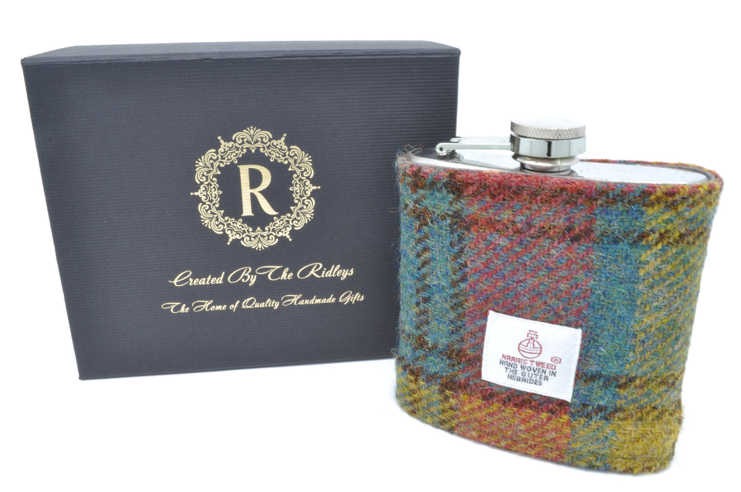 Stainless Steel Hip Flask with Harris Tweed Sleeve Autumn Colours