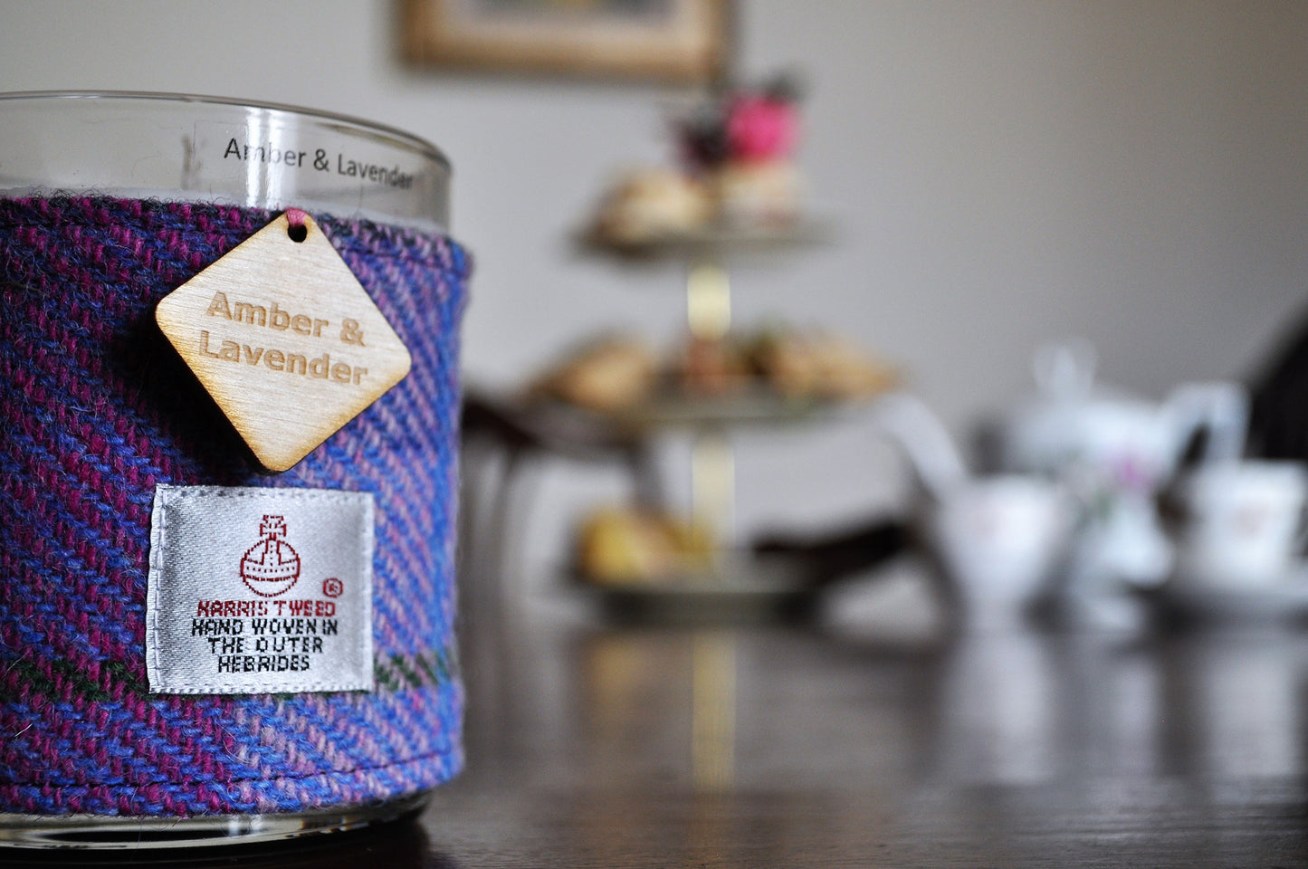 Amber and Lavender Soy Candle with Harris Tweed Sleeve