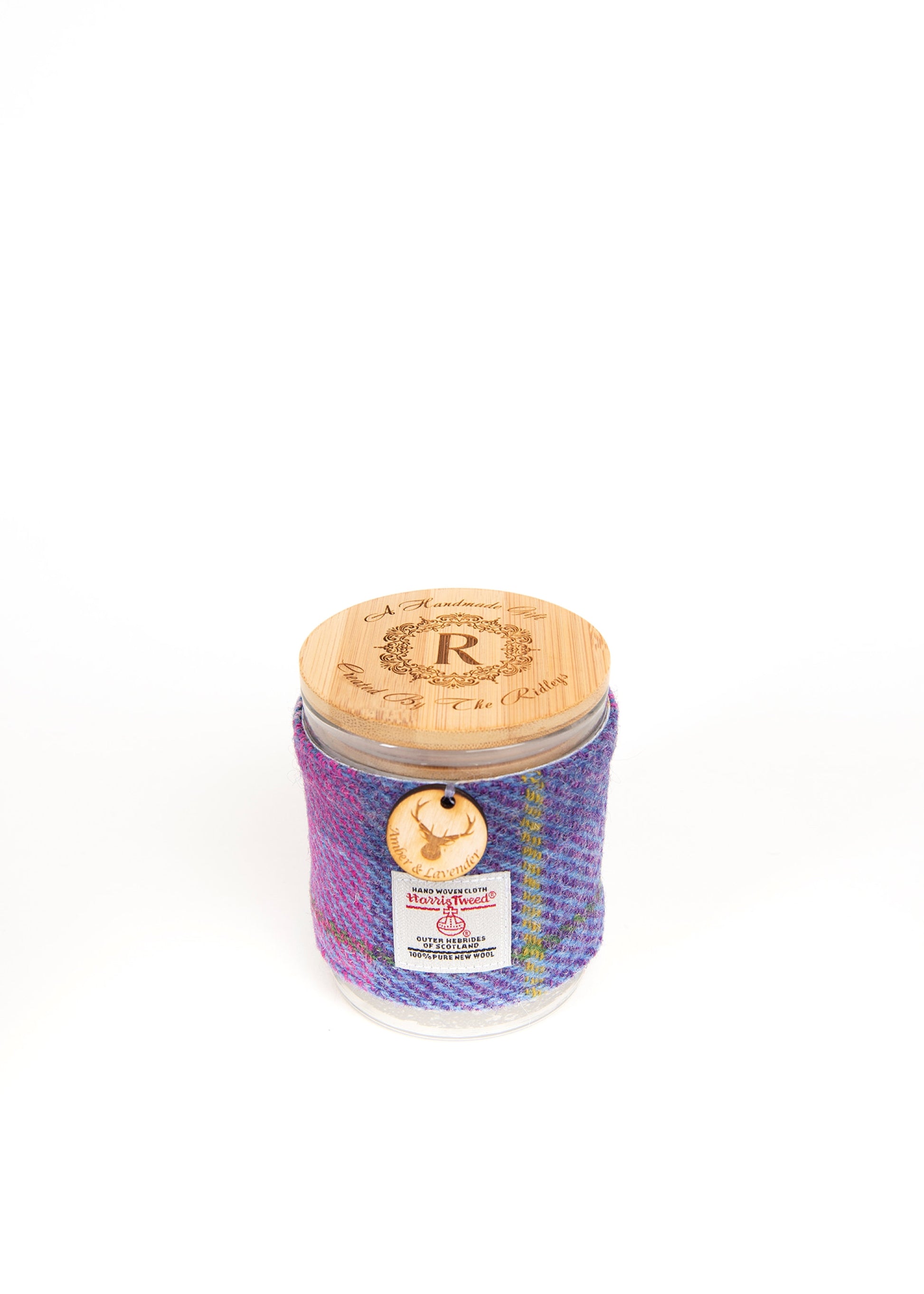 Amber and Lavender Soy Candle with Harris Tweed Sleeve