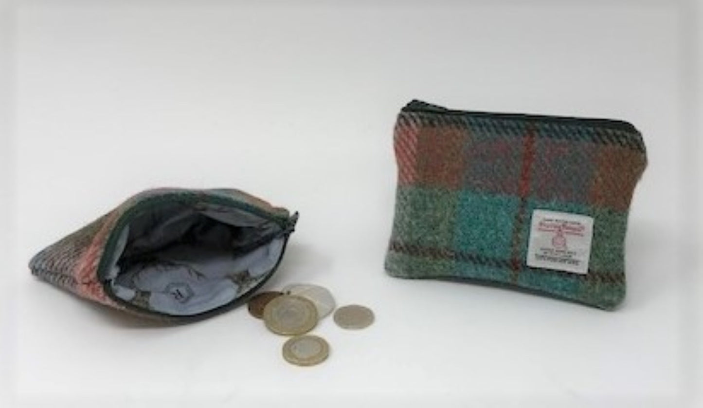 Harris Tweed coin purse Orange and Green
