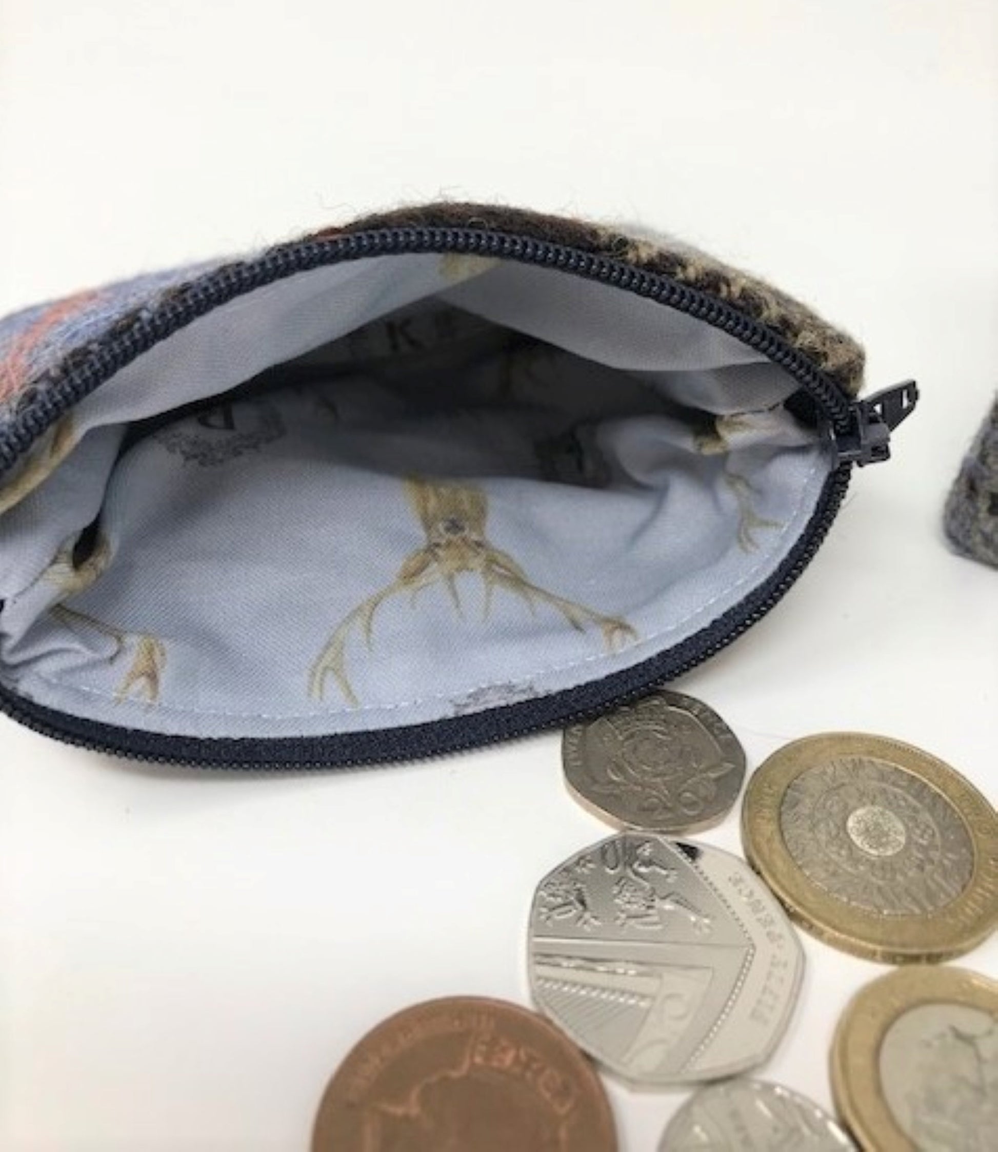 Harris Tweed coin purse MacKenzie Tartan Blue, Dark Grey