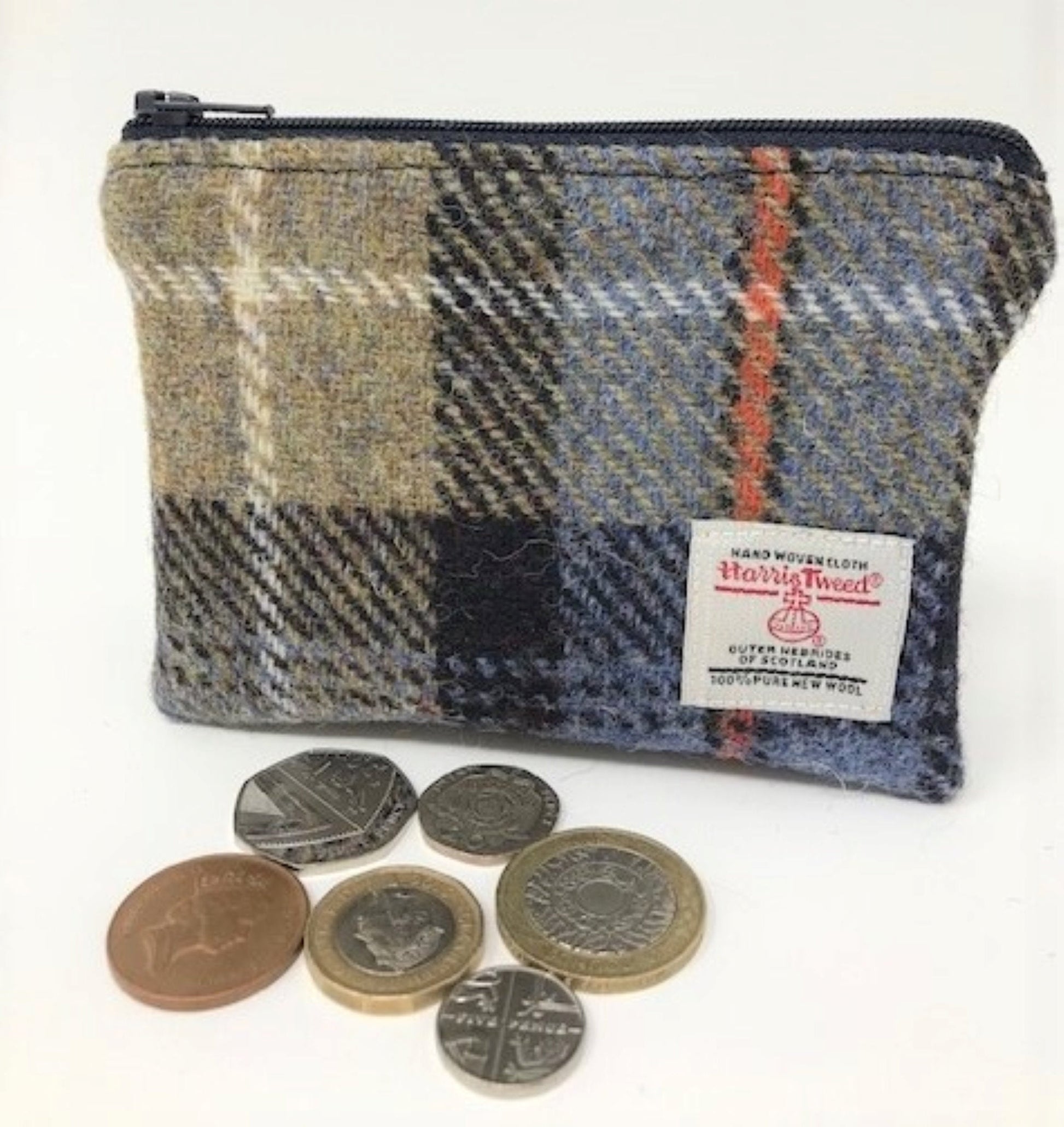 Harris Tweed coin purse MacKenzie Tartan Blue, Dark Grey