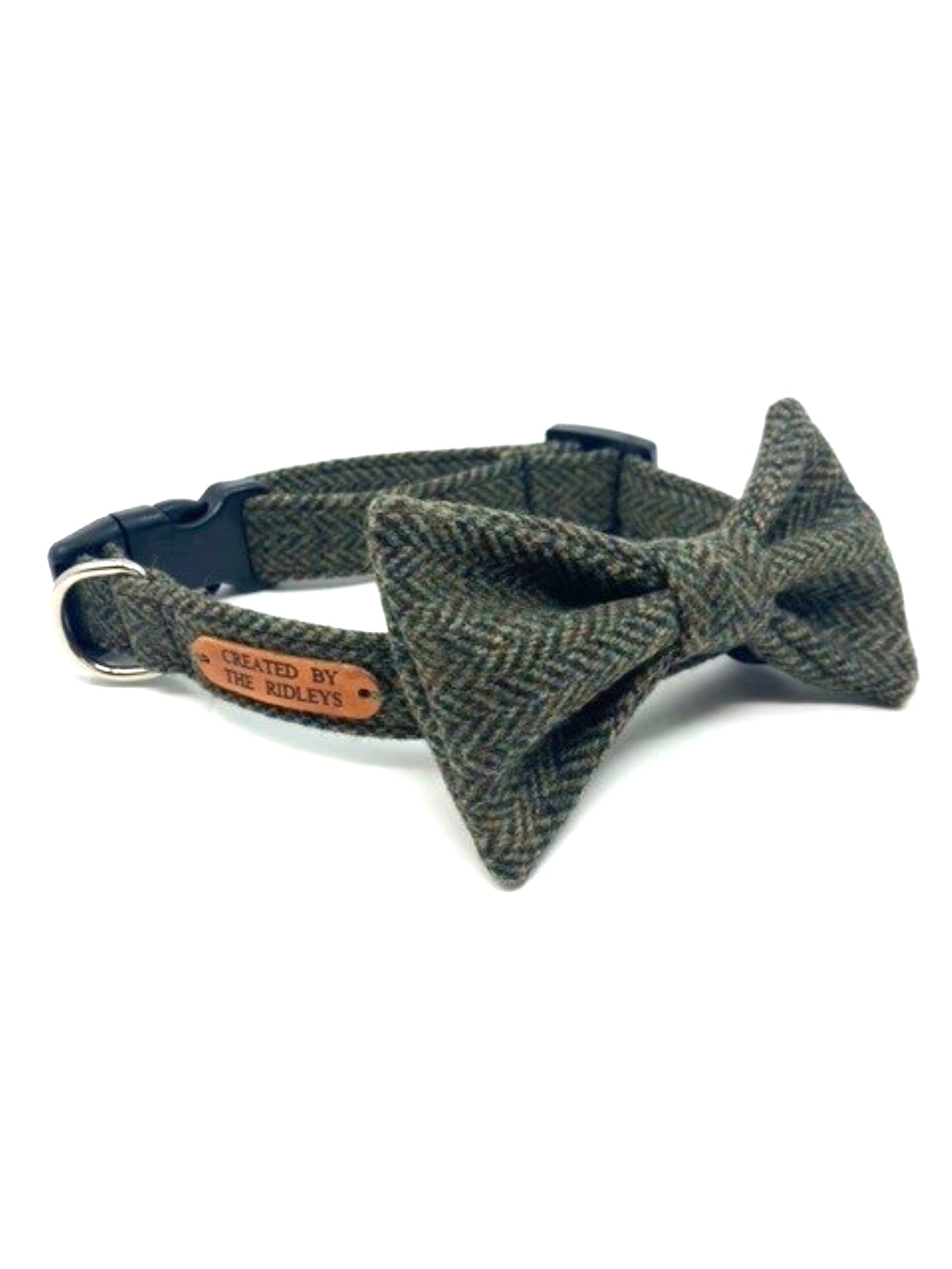 Tweed Dog Collar - Moss Green Herringbone